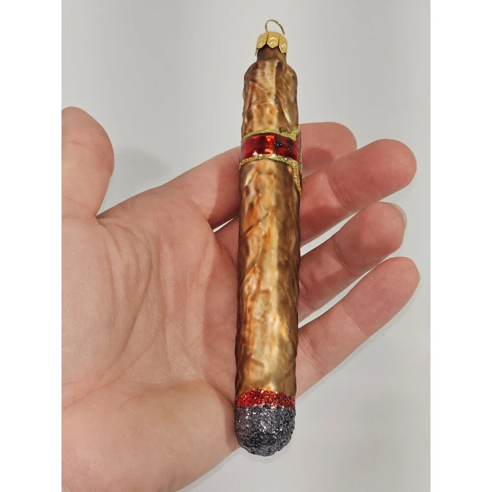 VINTAGE Blown Glass Christmas Ornament Holiday‎ Decor Cigar Stogie Figural Gift